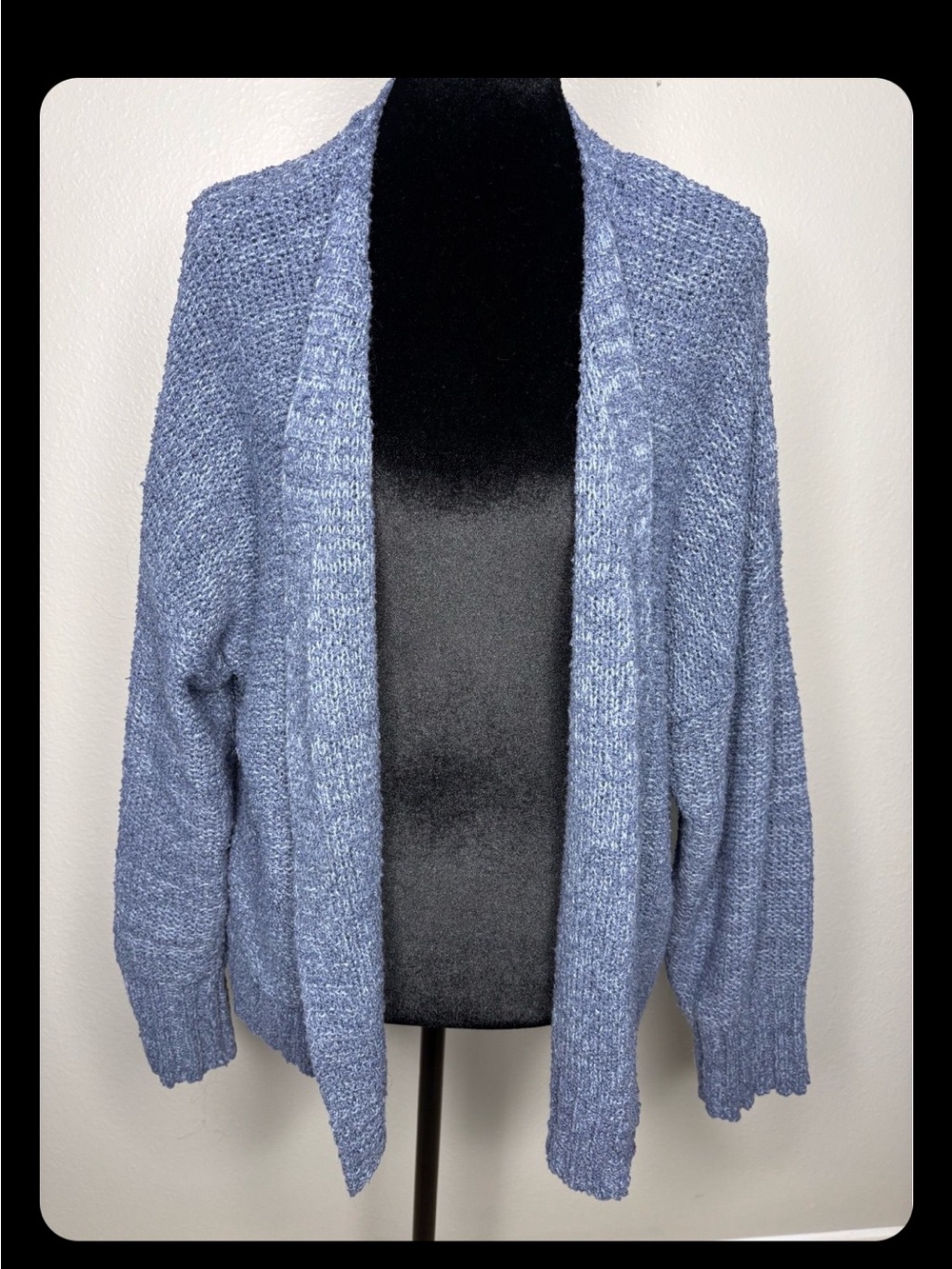 Open-Front Blue Knit Women’s Sweater Cardigan